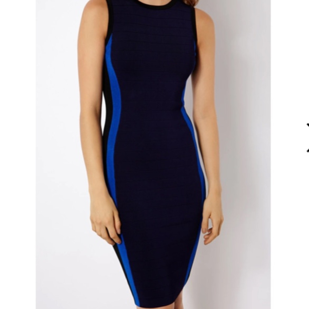 Karen Millen Navy and Blue Bodycon Midi Dress